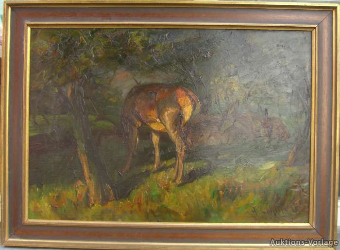 HEINRICH SCHÜTZ *1875 °REHE IM ABENDLICHT° OFFENBACH 1095 ZÜGEL