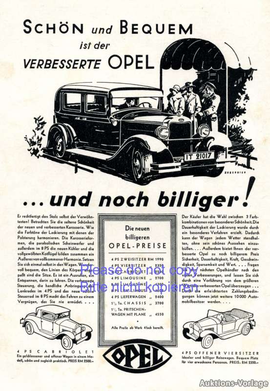 Opel 4 8 Hp German Ad 1930 Advertising Cabrio Germany Zoberbier Ebay